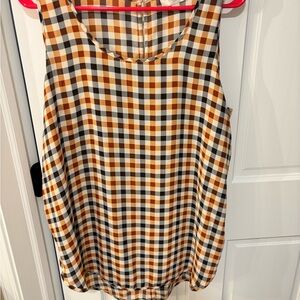 LOFT Checkered Tank Top - Orange, Black, White